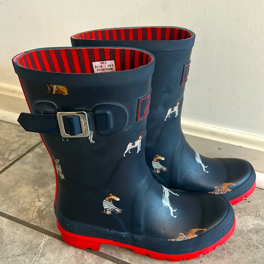 Joules Navy and Red Winter Rain Boots
